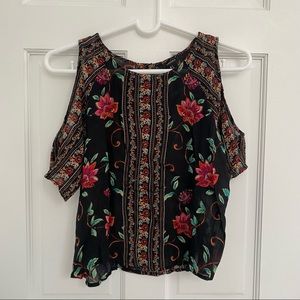 Floral Cold Shoulder Top - S / Black